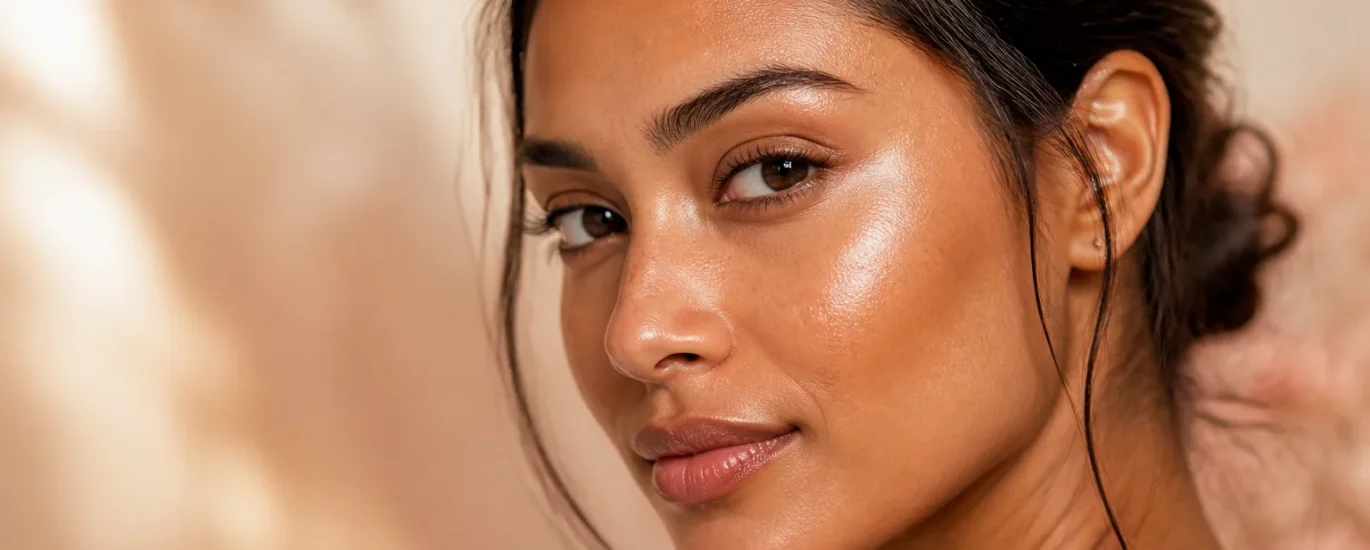 Natural powder highlighter glow on the cheekbones